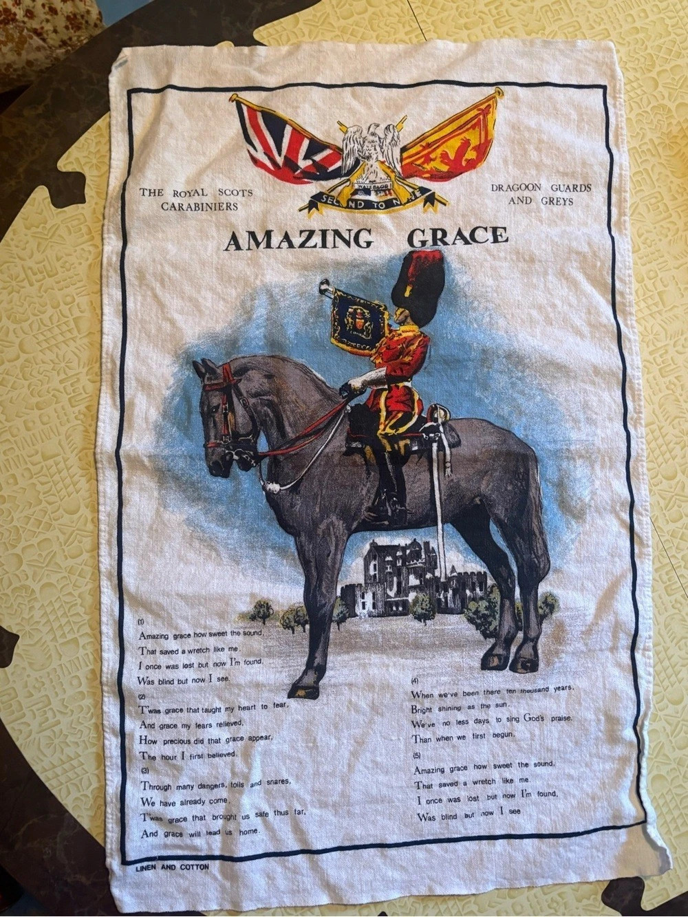 Vintage Amazing Grace Cotton Kitchen Towel in White & Blue